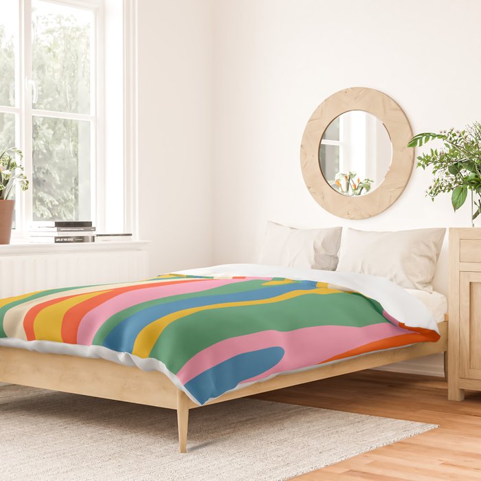 Wild Stripes Colorful Modern Abstract Pop Pattern Blue Pink Red Green Mustard Yellow Duvet Cover Gallery Image 2