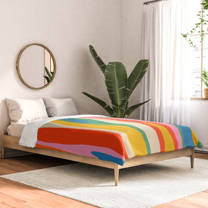 Wild Stripes Colorful Modern Abstract Pop Pattern Blue Pink Red Green Mustard Yellow Comforter Gallery Image 2