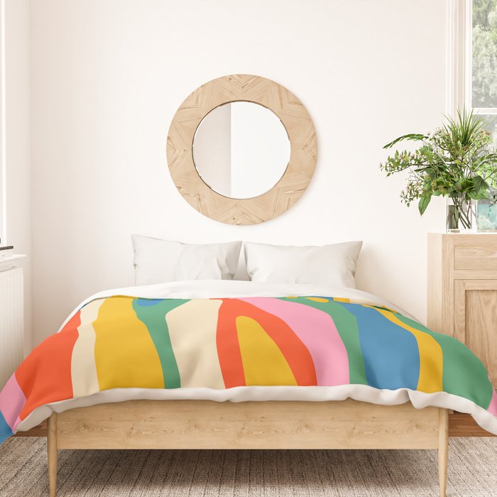 Wild Stripes Colorful Modern Abstract Pop Pattern Blue Pink Red Green Mustard Yellow Duvet Cover Gallery Image 3