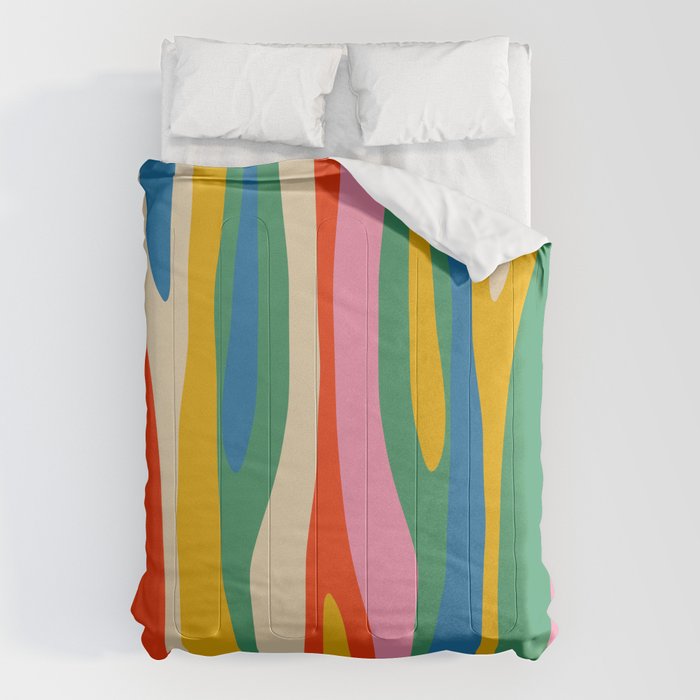 Wild Stripes Colorful Modern Abstract Pop Pattern Blue Pink Red Green Mustard Yellow Comforter Gallery Image 6