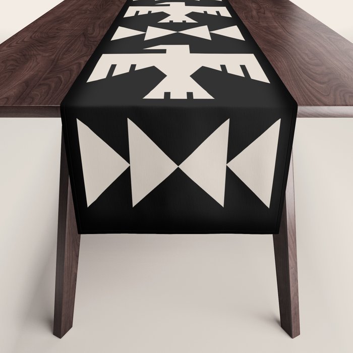 Southwestern Eagle and Arrow Pattern 121 Black and Linen White Table Runner Gallery Image 1
