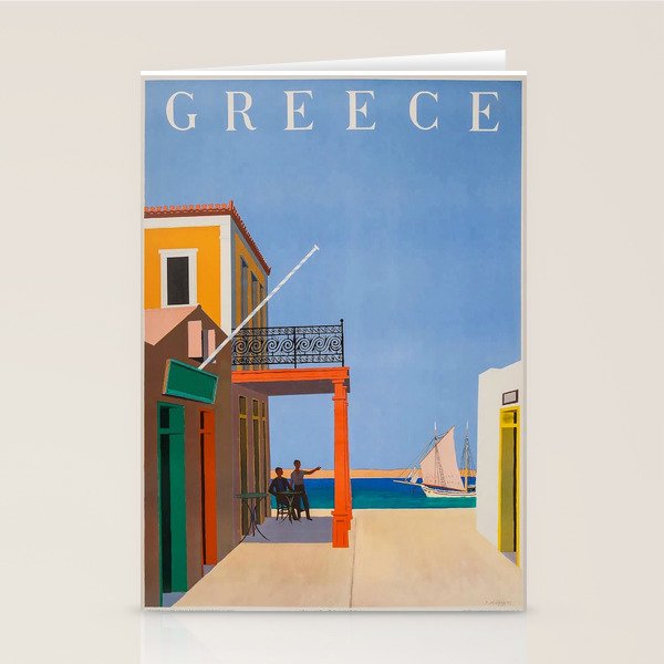 Greece Midcentury Modern Vintage Travel Poster Minimal Style Stationery Card Gallery Image 1