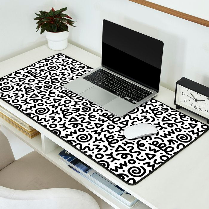 Fun black and white doodle art pattern Desk Mat Gallery Image 2