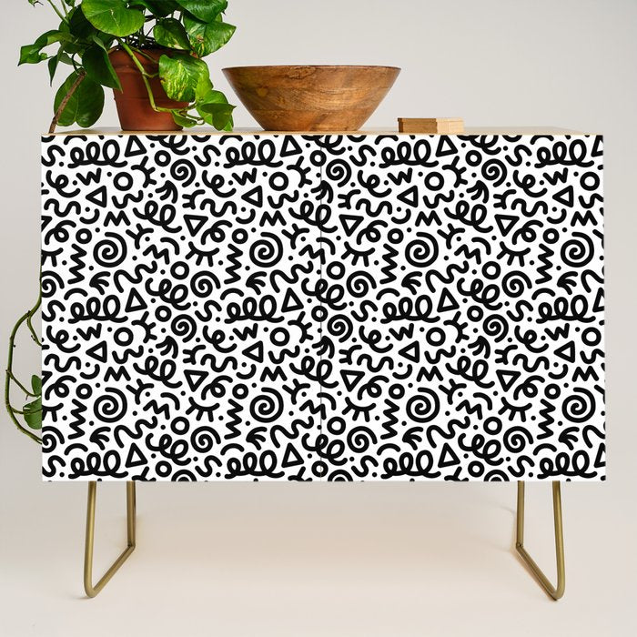 Fun black and white doodle art pattern Credenza Gallery Image 1