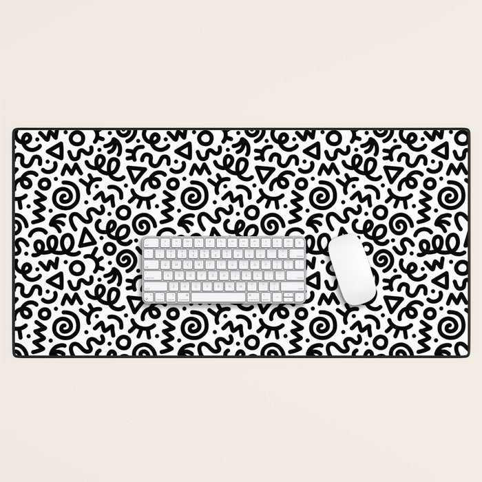 Fun black and white doodle art pattern Desk Mat Gallery Image 1