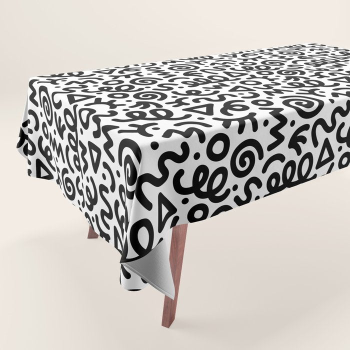 Fun black and white doodle art pattern Tablecloth Gallery Image 1