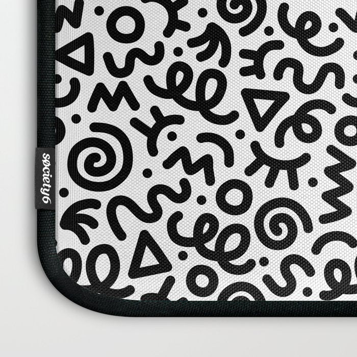 Fun black and white doodle art pattern Laptop Sleeve Gallery Image 3