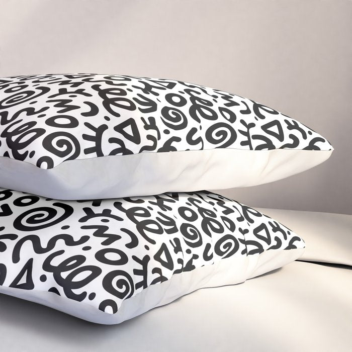Fun black and white doodle art pattern Pillow Sham Gallery Image 3