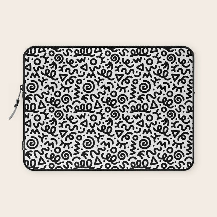Fun black and white doodle art pattern Laptop Sleeve Gallery Image 1