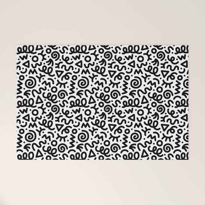 Fun black and white doodle art pattern Welcome Mat Gallery Image 1
