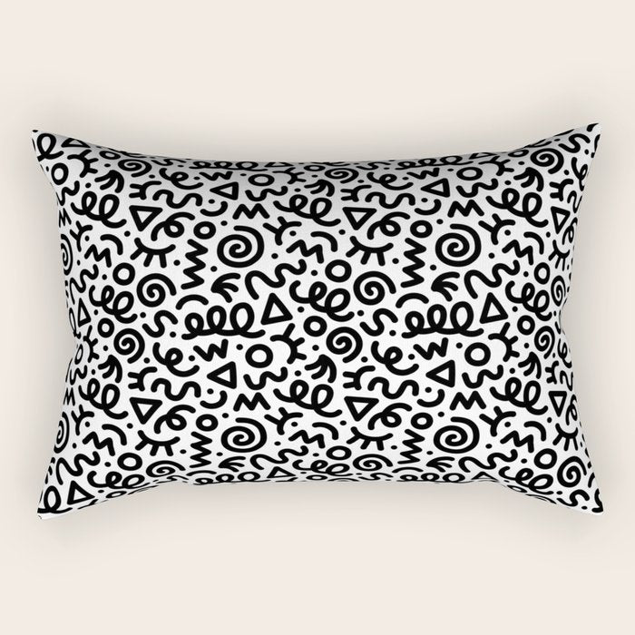 Fun black and white doodle art pattern Rectangular Pillow Gallery Image 2