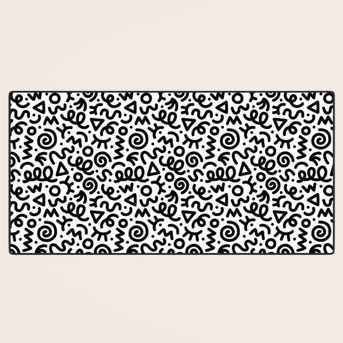 Fun black and white doodle art pattern Desk Mat Gallery Image 3