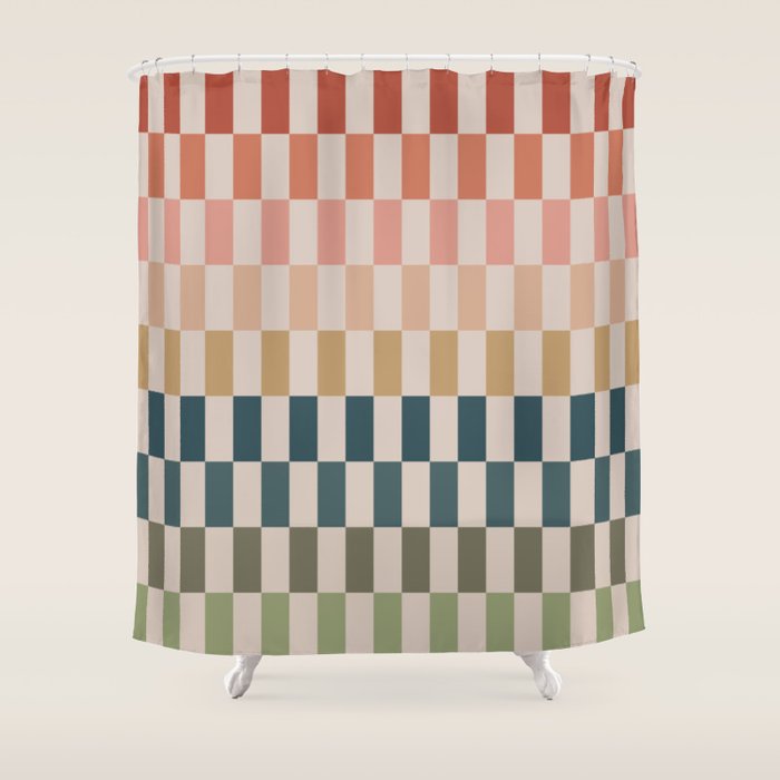 Green And Terracotta Stripes Shower Curtain Gallery Image 1