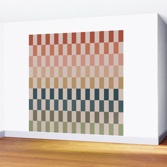 Green And Terracotta Stripes Wall Mural Gallery Image 2