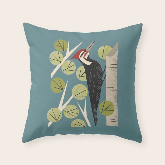 Woodpecker in Aspen Tree Throw Pillow Gallery Image 1