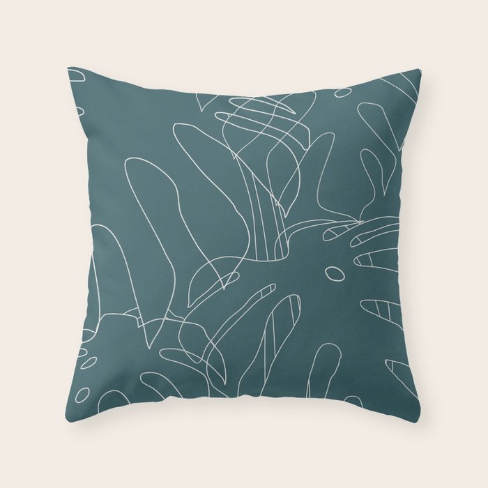 Monstera No2 Teal Throw Pillow Gallery Image 6