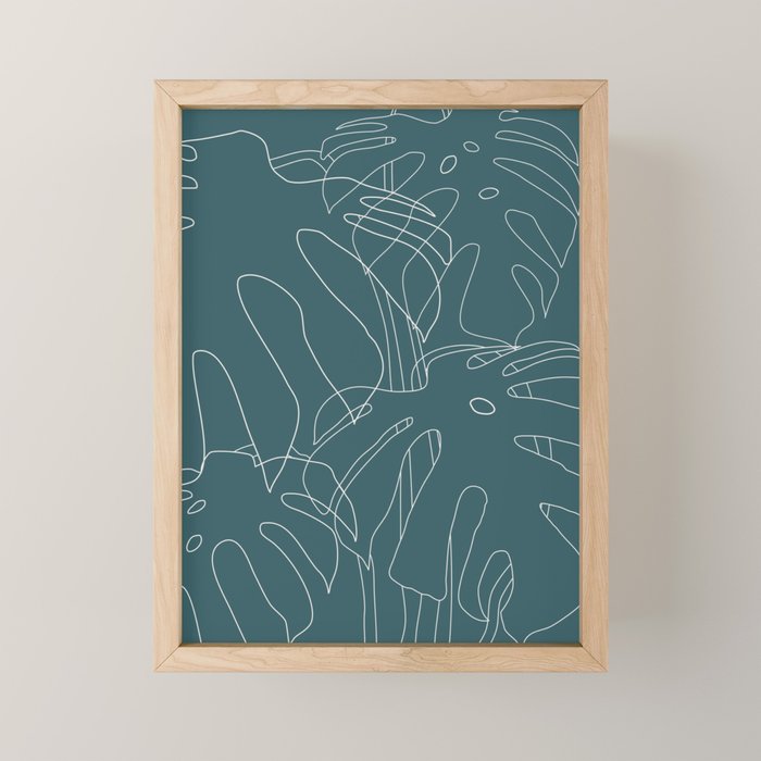 Monstera No2 Teal Mini Art Print Gallery Image 1