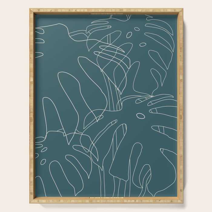 Monstera No2 Teal Serving Tray Gallery Image 1