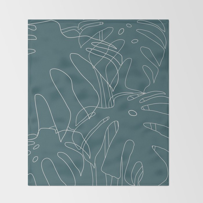 Monstera No2 Teal Throw Blanket Gallery Image 2