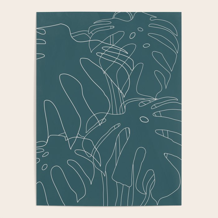 Monstera No2 Teal Poster Gallery Image 1