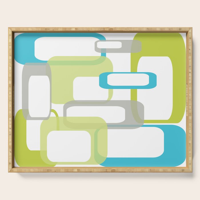 Mid-Century Modern Rectangle Design Blue Green and Gray Serving Tray Gallery Image 1