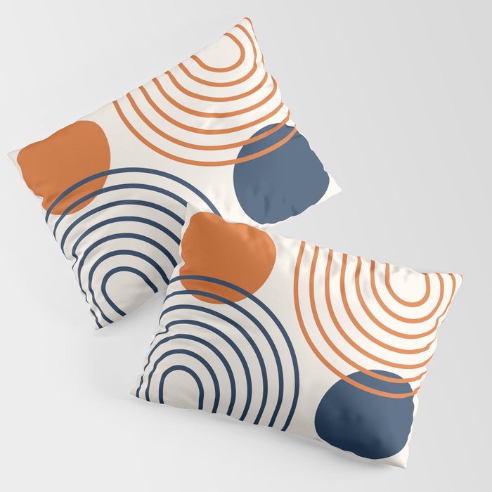 Mid Century Modern Geometric 199.2 in Navy Blue Orange Pillow Sham Gallery Image 1