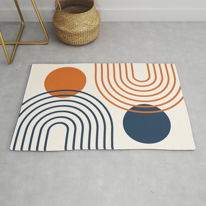 Mid Century Modern Geometric 199.2 in Navy Blue Orange Rug Gallery Image 1