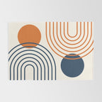 Mid Century Modern Geometric 199.2 in Navy Blue Orange Rug Gallery Image 2