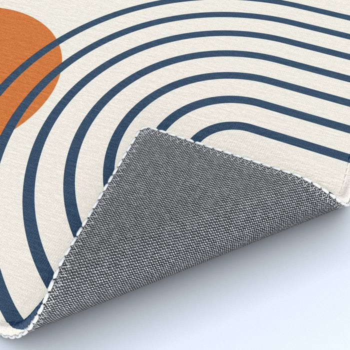 Mid Century Modern Geometric 199.2 in Navy Blue Orange Rug Gallery Image 4