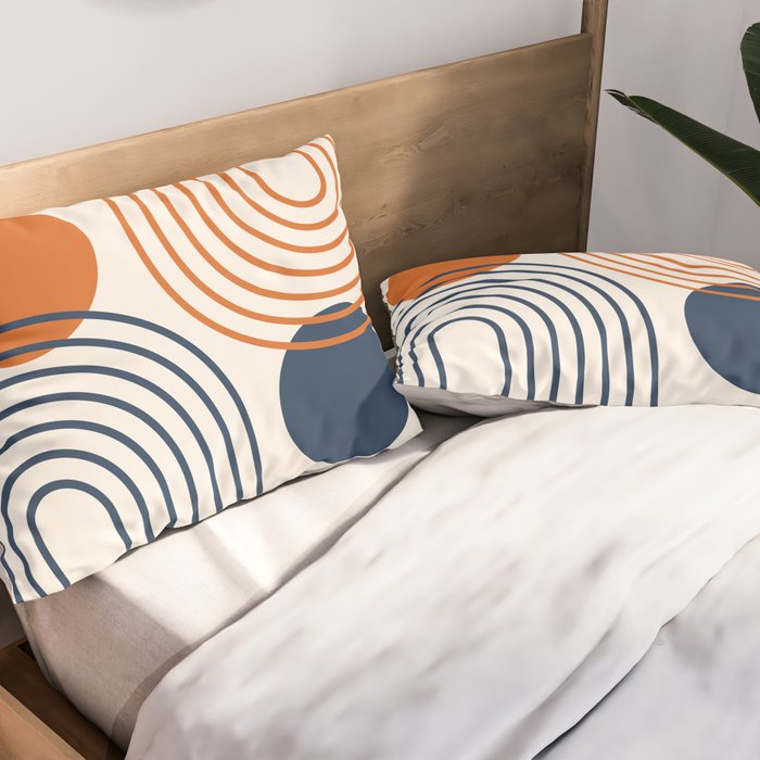 Mid Century Modern Geometric 199.2 in Navy Blue Orange Pillow Sham Gallery Image 2