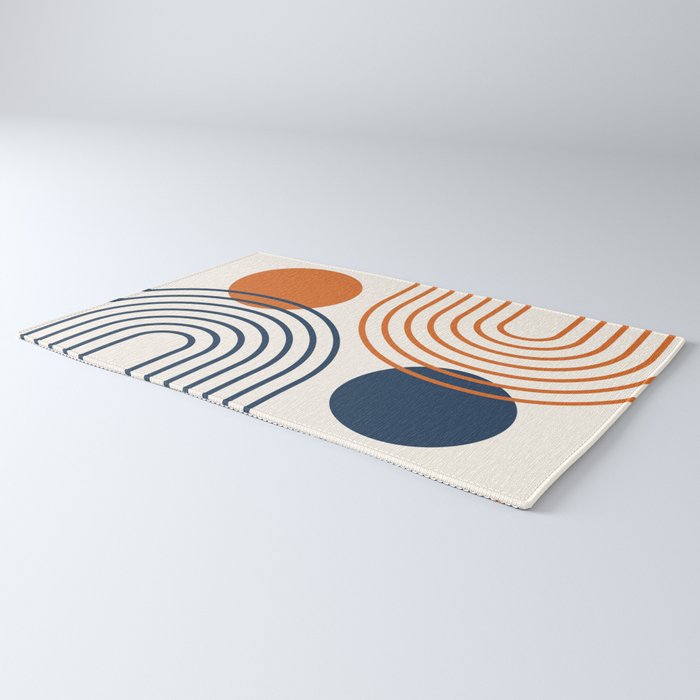 Mid Century Modern Geometric 199.2 in Navy Blue Orange Rug Gallery Image 3