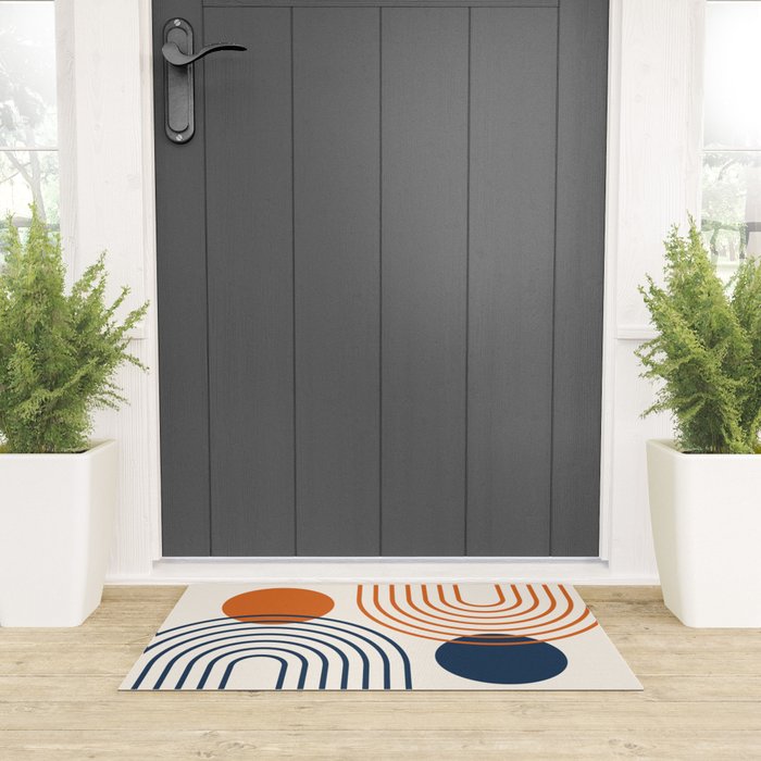 Mid Century Modern Geometric 199.2 in Navy Blue Orange Welcome Mat Gallery Image 3