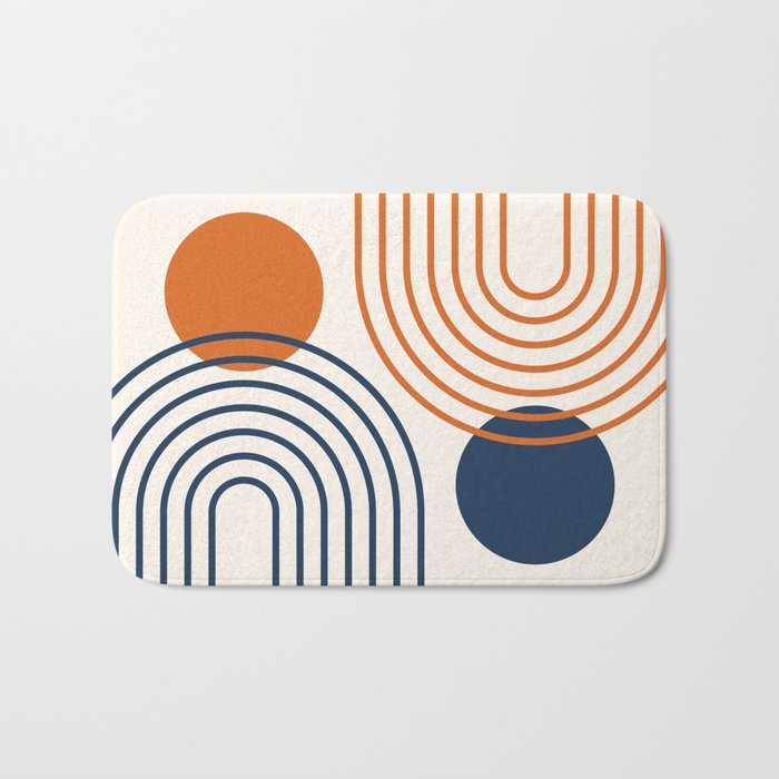 Mid Century Modern Geometric 199.2 in Navy Blue Orange Bath Mat Gallery Image 1