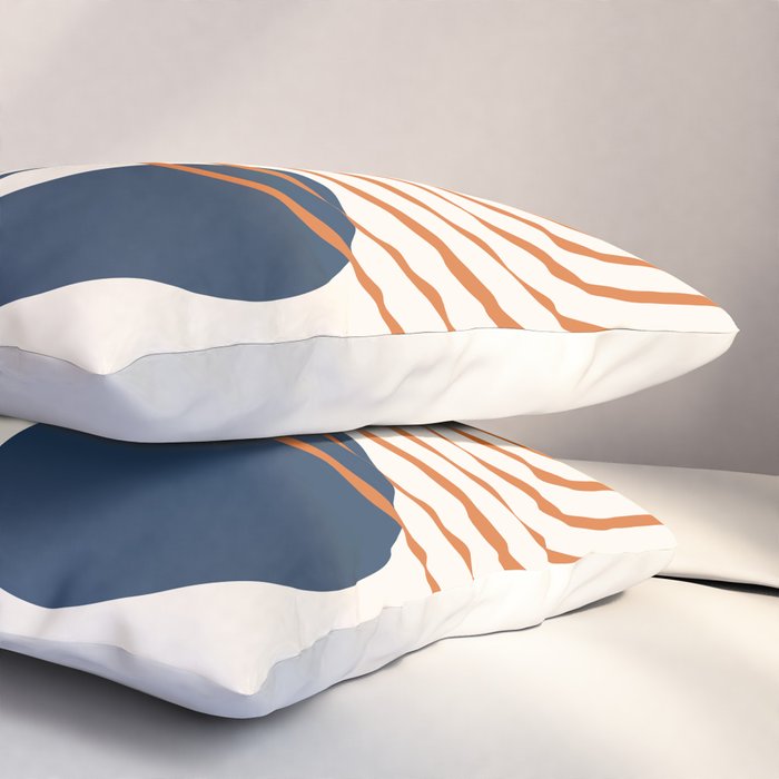 Mid Century Modern Geometric 199.2 in Navy Blue Orange Pillow Sham Gallery Image 3