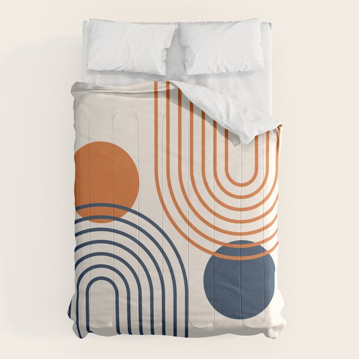Mid Century Modern Geometric 199.2 in Navy Blue Orange Comforter Gallery Image 6
