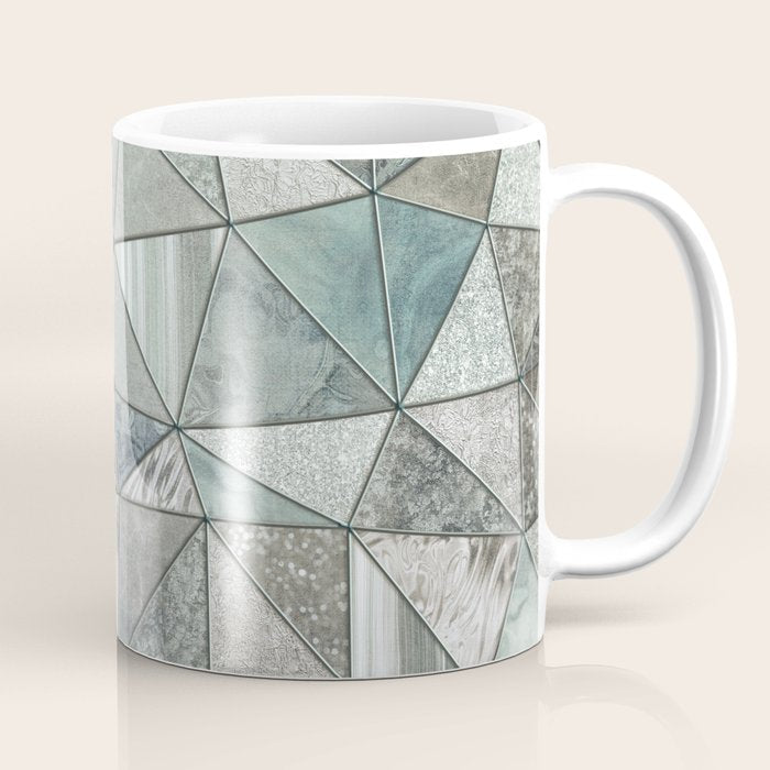 Teal And Grey Triangles Stained Glass Style Coffee Mug Gallery Image 1