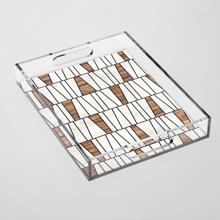 Mid-Century Modern Pattern No.4 - Concrete and Wood Acrylic Tray Gallery Image 1