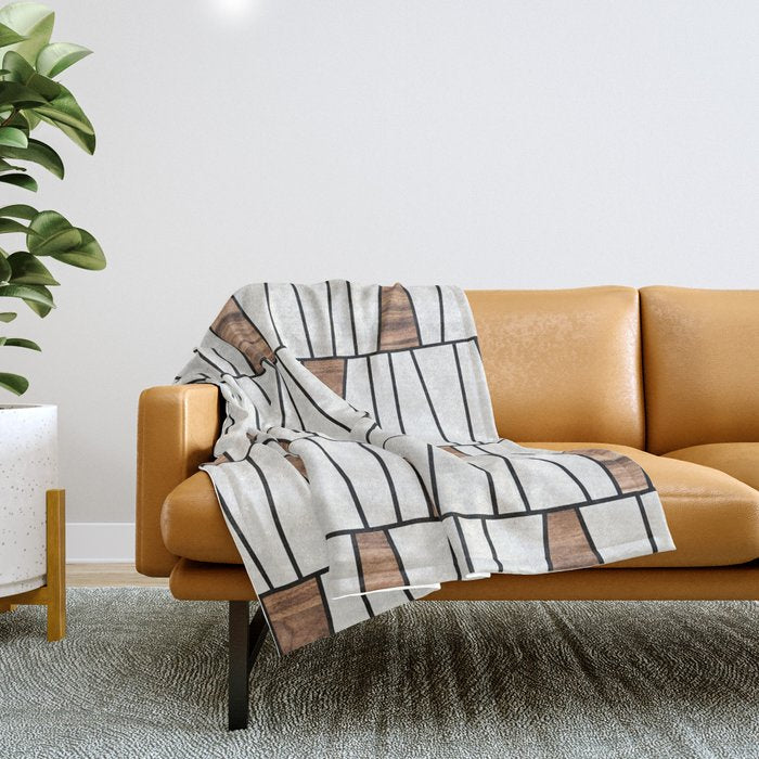 Mid-Century Modern Pattern No.4 - Concrete and Wood Throw Blanket Gallery Image 1