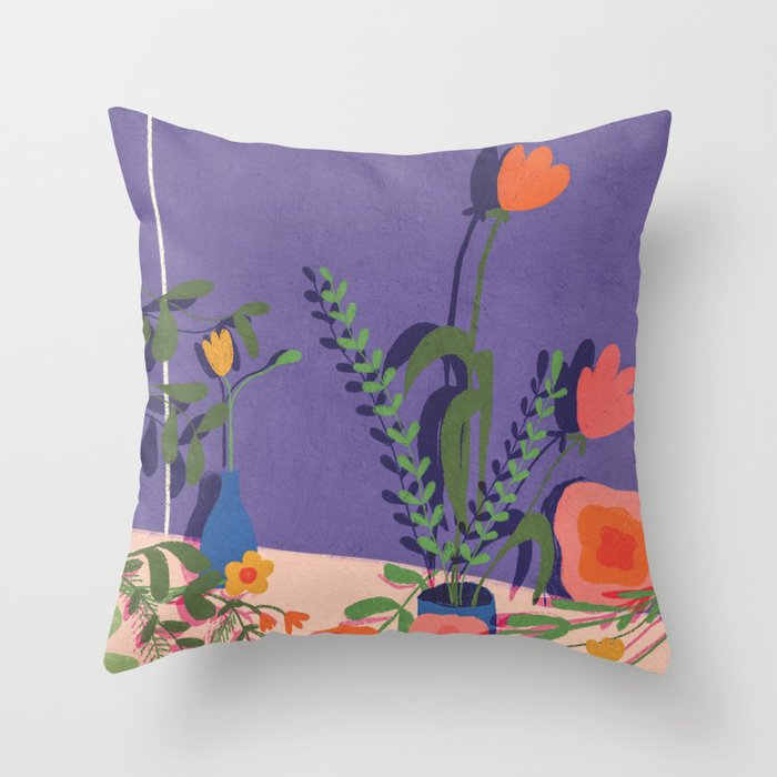 Flowers in violet room Throw Pillow Gallery Image 6