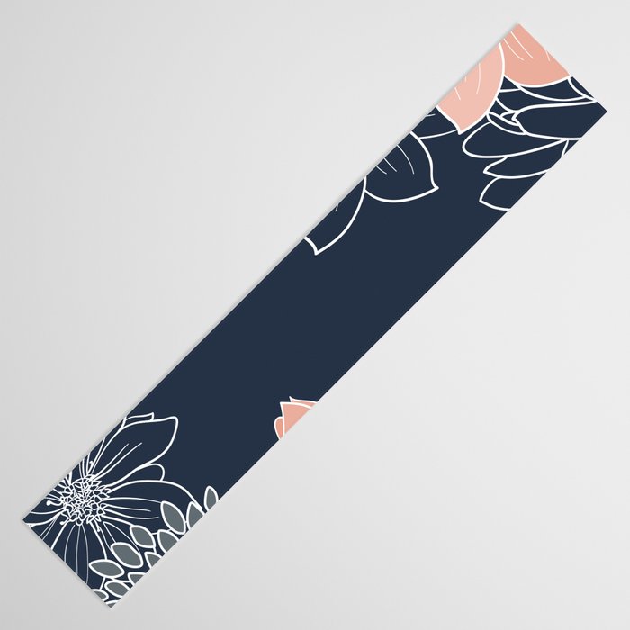 Festive, Floral Prints and Line Art, Navy Blue, Coral and Gray Table Runner Gallery Image 3