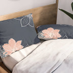 Festive, Floral Prints and Line Art, Navy Blue, Coral and Gray Pillow Sham Gallery Image 2