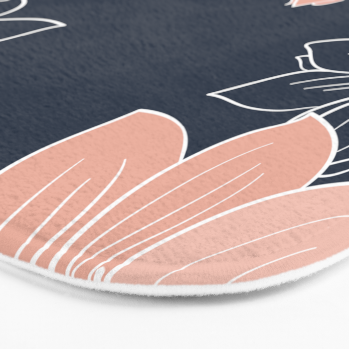 Festive, Floral Prints and Line Art, Navy Blue, Coral and Gray Bath Mat Gallery Image 3