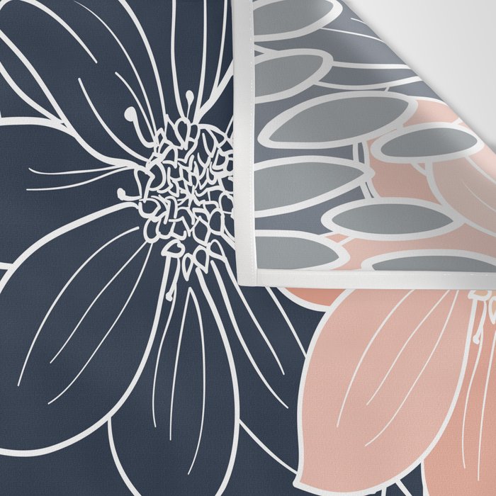 Festive, Floral Prints and Line Art, Navy Blue, Coral and Gray Wall Tapestry Gallery Image 3