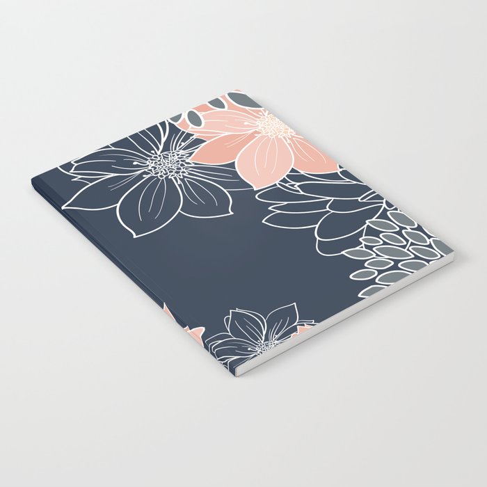 Festive, Floral Prints and Line Art, Navy Blue, Coral and Gray Notebook Gallery Image 2