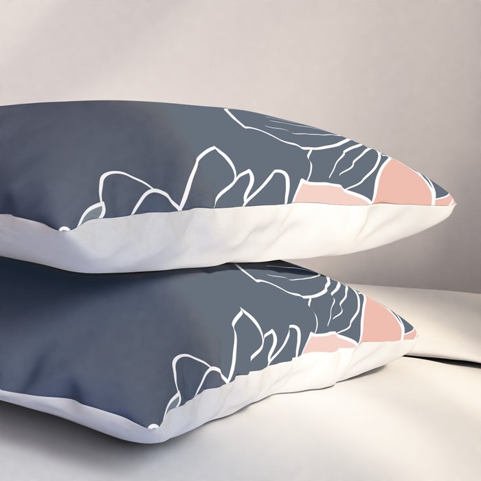 Festive, Floral Prints and Line Art, Navy Blue, Coral and Gray Pillow Sham Gallery Image 3