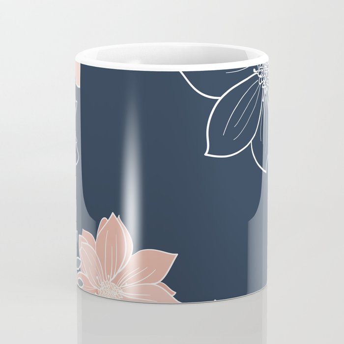 Festive, Floral Prints and Line Art, Navy Blue, Coral and Gray Coffee Mug Gallery Image 4