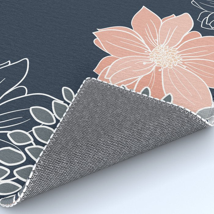 Festive, Floral Prints and Line Art, Navy Blue, Coral and Gray Rug Gallery Image 4