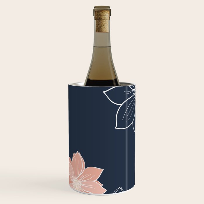 Festive, Floral Prints and Line Art, Navy Blue, Coral and Gray Wine Chiller Gallery Image 1