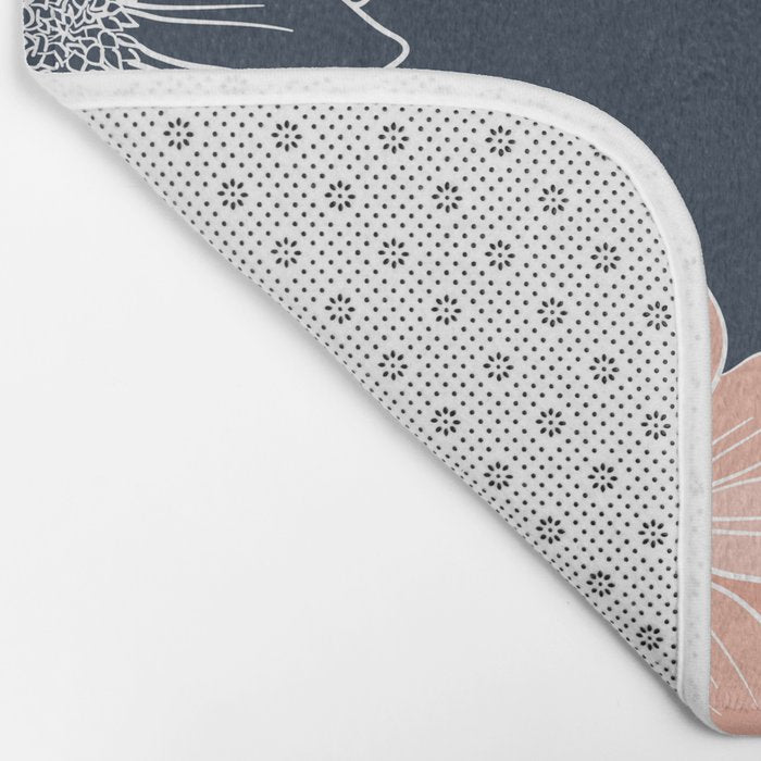 Festive, Floral Prints and Line Art, Navy Blue, Coral and Gray Bath Mat Gallery Image 2
