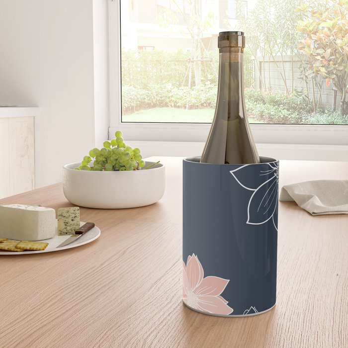 Festive, Floral Prints and Line Art, Navy Blue, Coral and Gray Wine Chiller Gallery Image 4